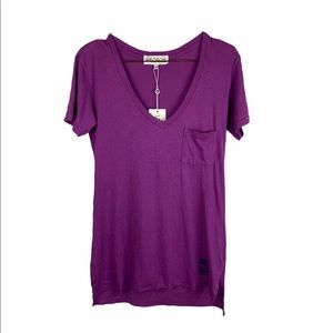 Wildfox Long Purple V-neck Tee